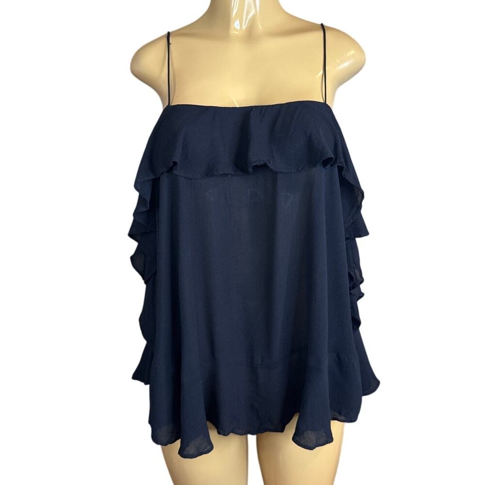 Free People Black Ruffle Spaghetti Strap Tank Top